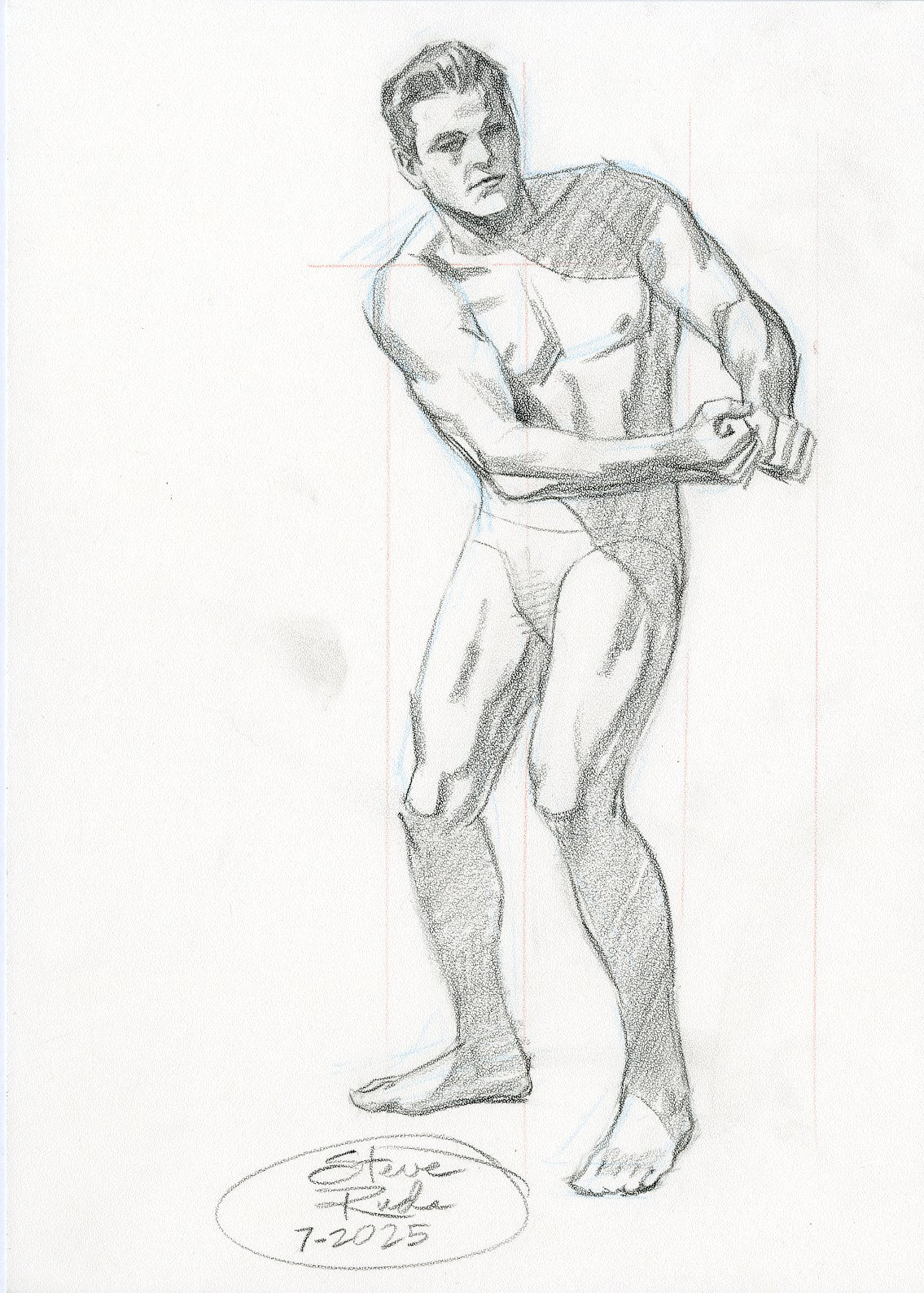 Nude Male Figure Swinging Arms Original Coquille