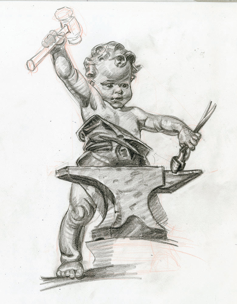 Leyendecker New Year's Baby Pencil Sketch