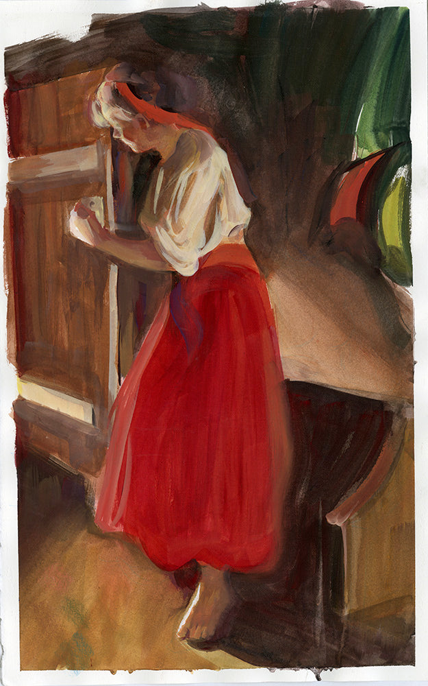 Red Skirted Farm Girl Study