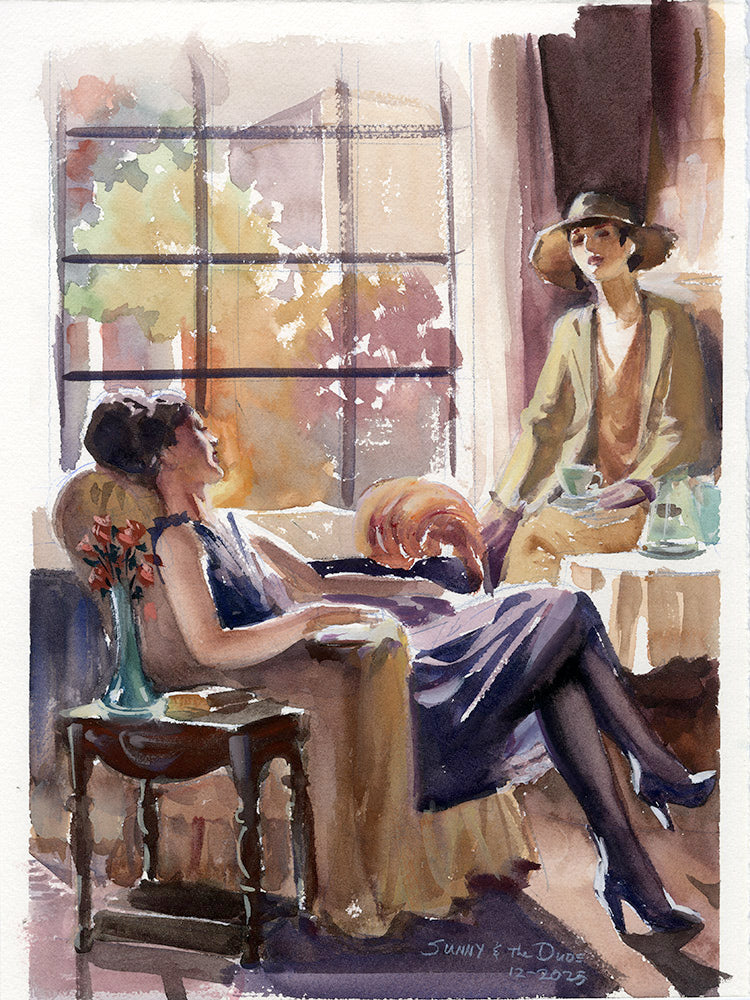 Two Ladies Having Tea Study