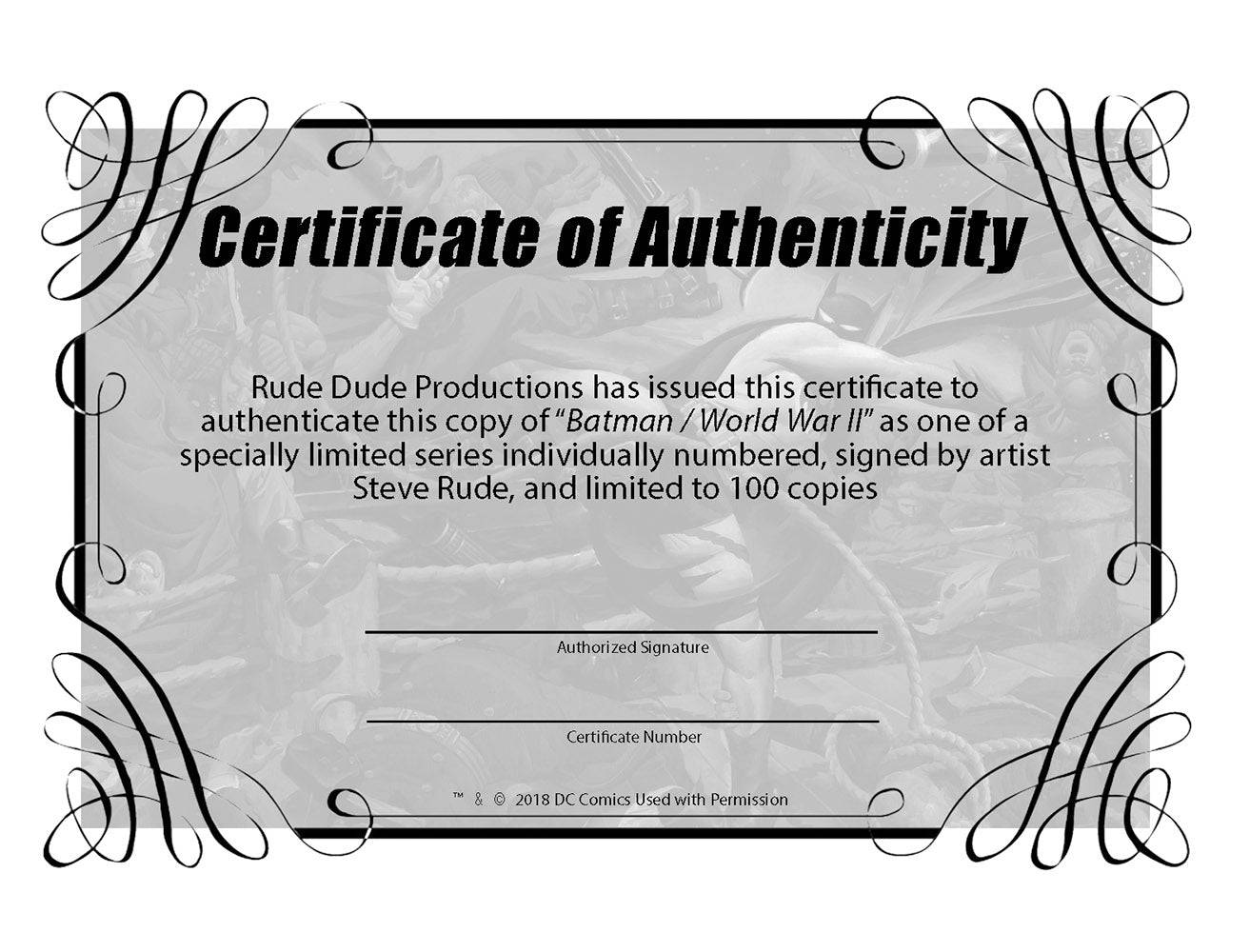 Batman / World War II , Numbered, COA, Signed Print 11x17 - Steve Rude Art