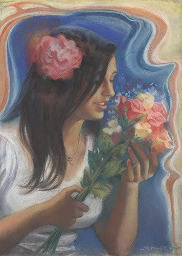 "Breeana with Flowers" Original Pastel Painting