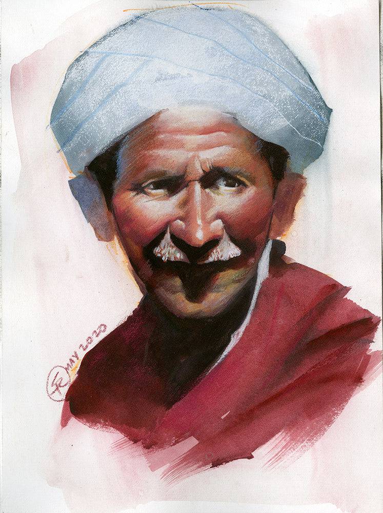 Man Wearing White Turban Study 2020 - Steve Rude Art