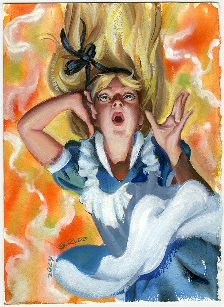 Alice in Wonderland Falling - Steve Rude Art