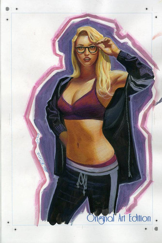 Sexy girl with glasses watercolor pinup art