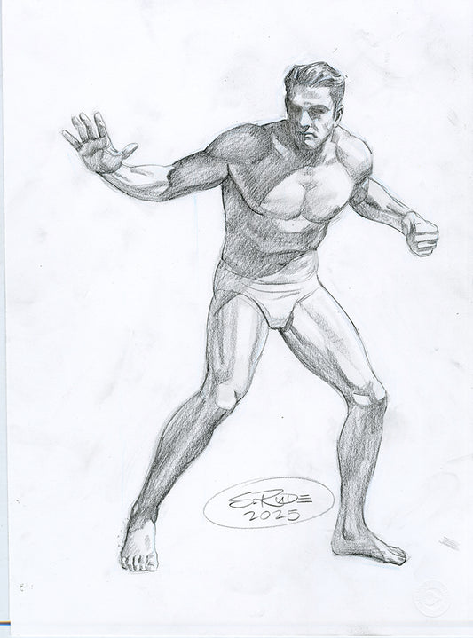 Nude Male Figure Fighting Stance
