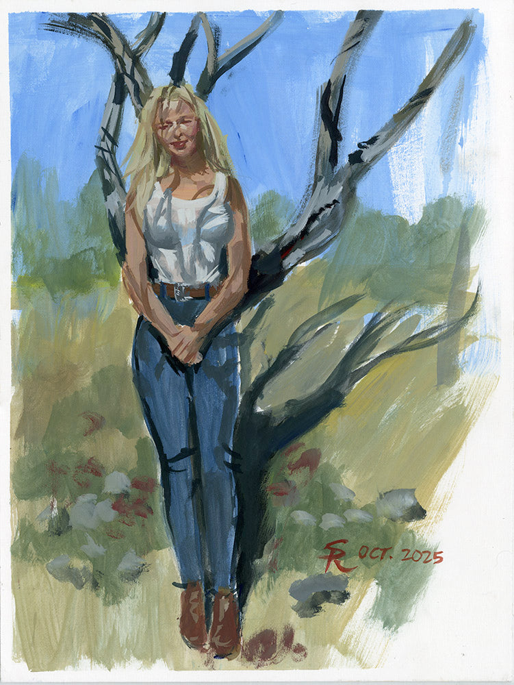 Londyn Standing by a Tree - Steve Rude Art