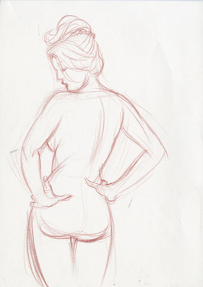 Nude Female Back Pose Pencil Sketch