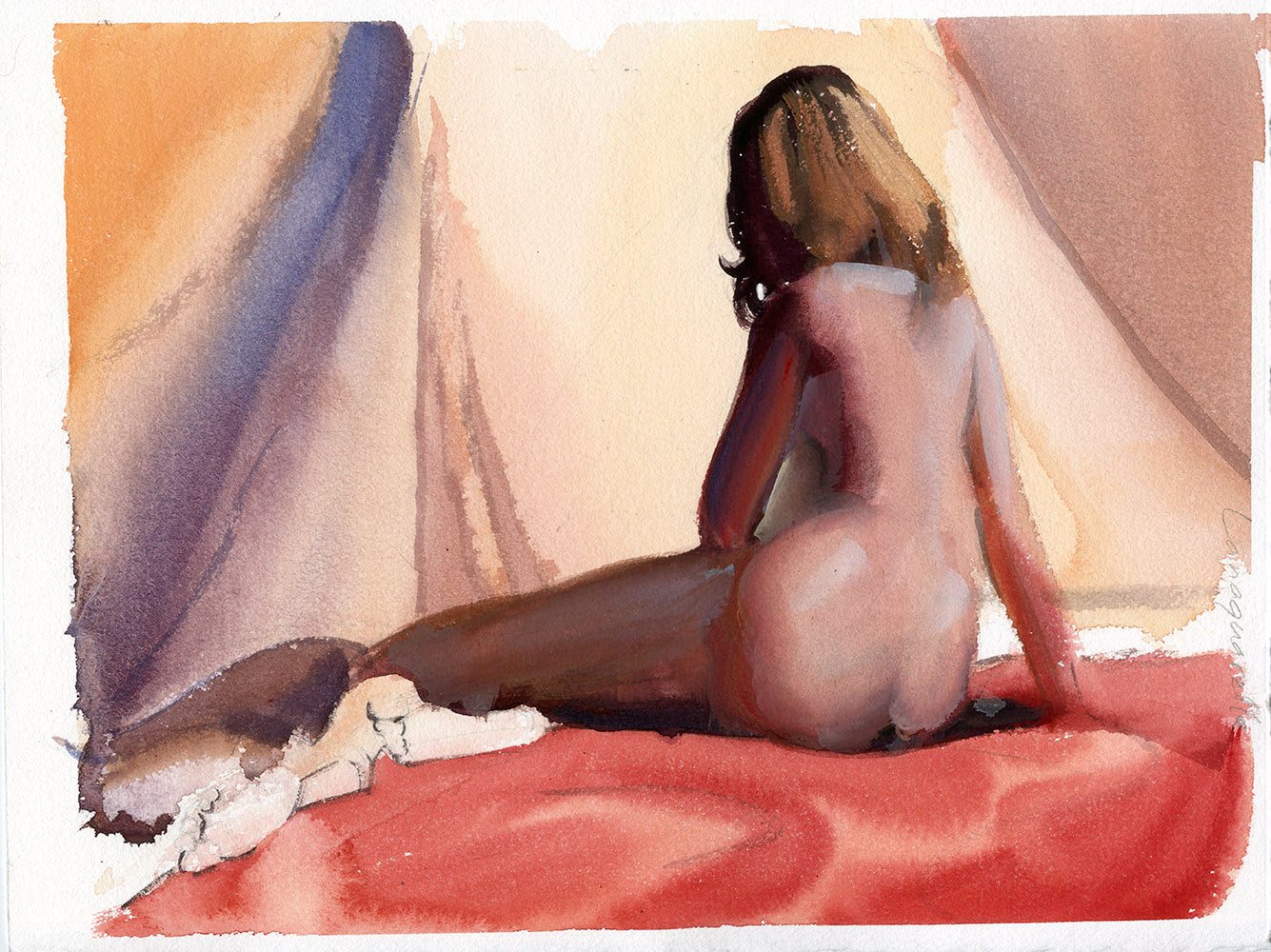 Livestream Nude Model Back View Double-sided Study - Steve Rude Art