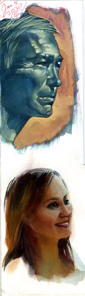 Green Faced Man and Beautiful Woman Double-sided Study