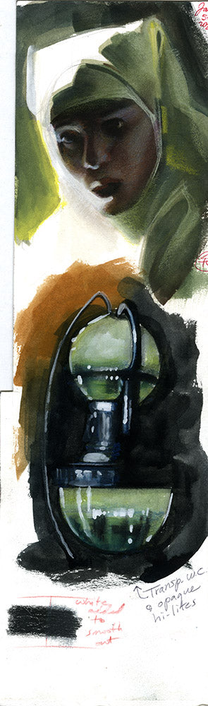 Green Faced Man and Beautiful Woman Double-sided Study