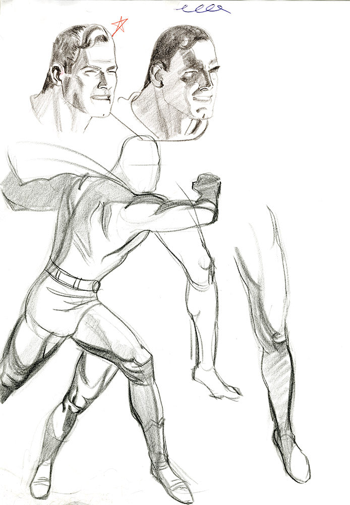 Superman Legs and Heads 85th Anniversary Pencil Sketch - Steve Rude Art