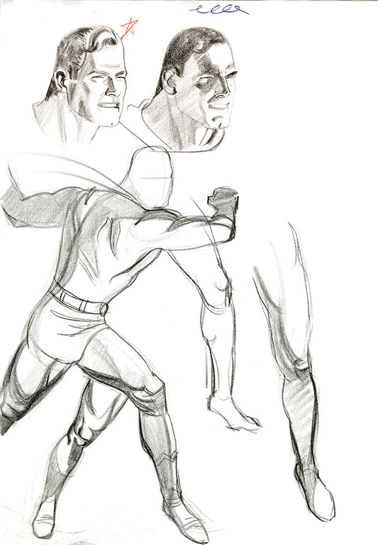 Superman Legs and Heads 85th Anniversary Pencil Sketch - Steve Rude Art