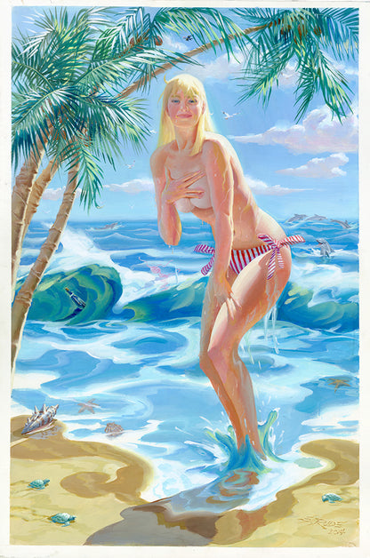 Sundra Topless at the Beach - Steve Rude Art