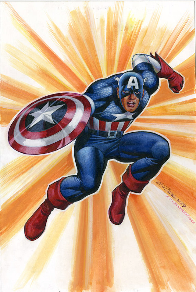 Captain America Watercolor/Prismacolor Original Painting