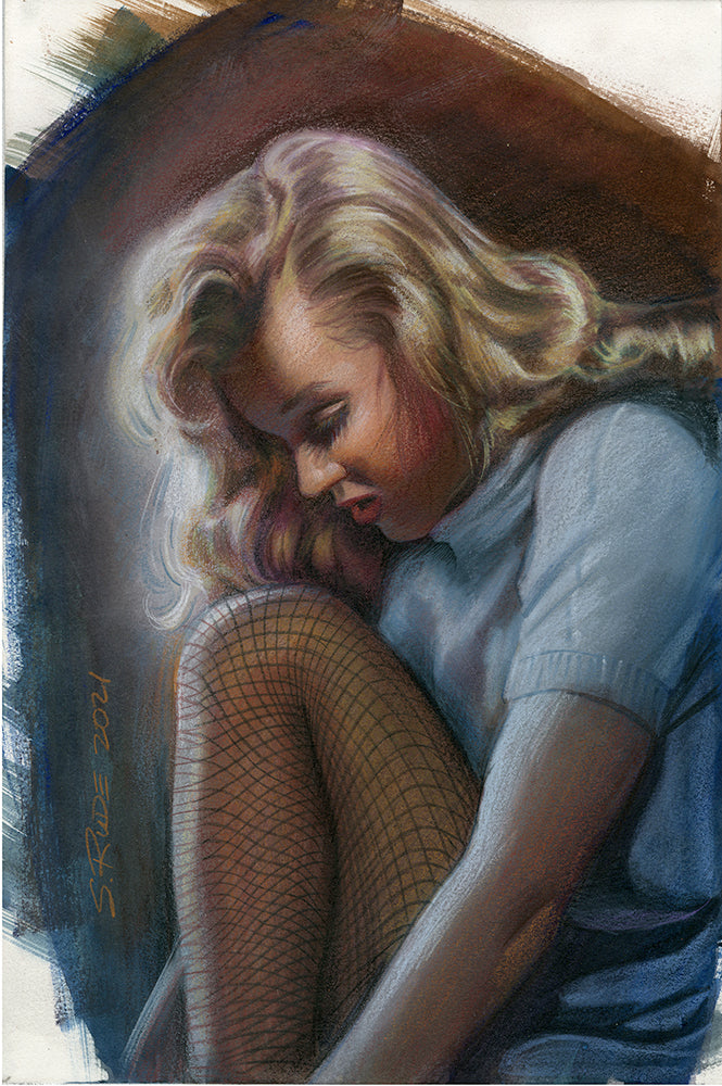 Marilyn in Black Stockings Watercolor