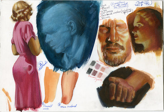 Liam Neeson/ Pink Dress/ Blue Face study- Copies of  Harry Anderson 2018