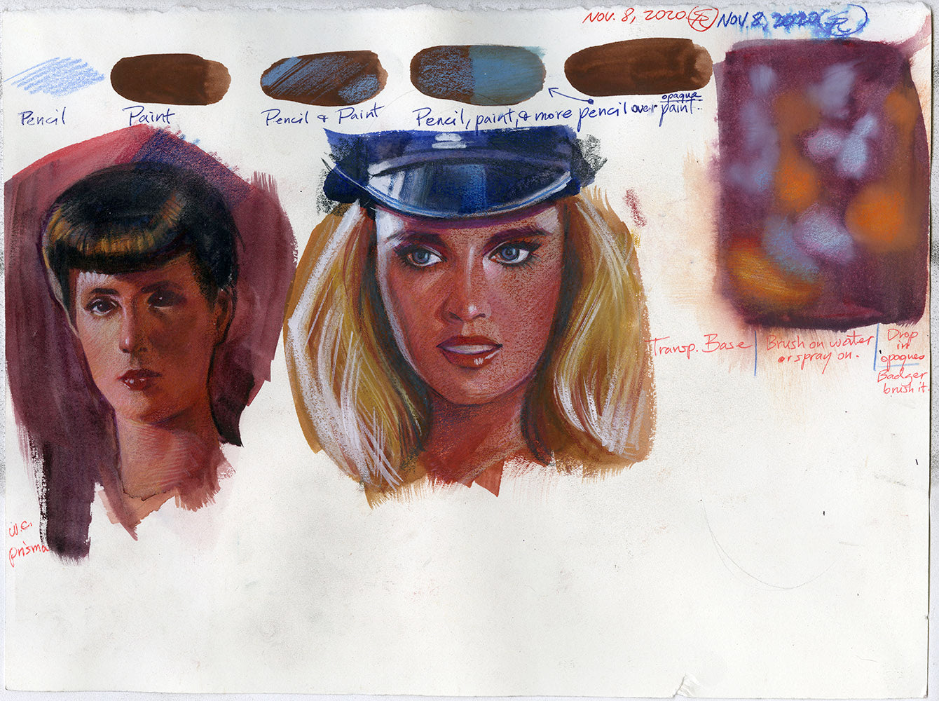 Hand with Stone and Face study/ Police Academy- Copies of Drew Struzan double sided