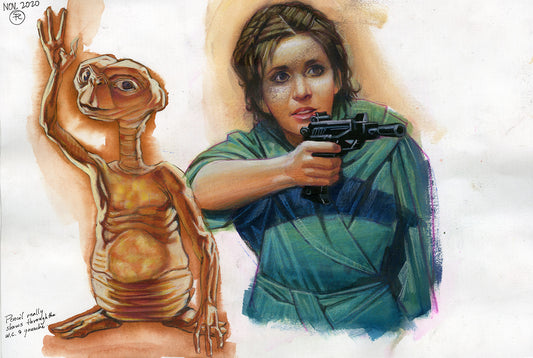 E.T, Princess Leia. Back- Obi Wan, Police Academy - Painted Studies