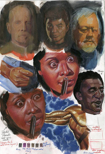 E.T, Princess Leia. Back- Obi Wan, Police Academy - Painted Studies - Steve Rude Art