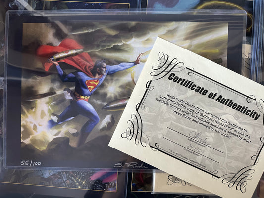 Superman / World War II (WWII) Signed, Numbered, COA Print 11x17 - Steve Rude Art