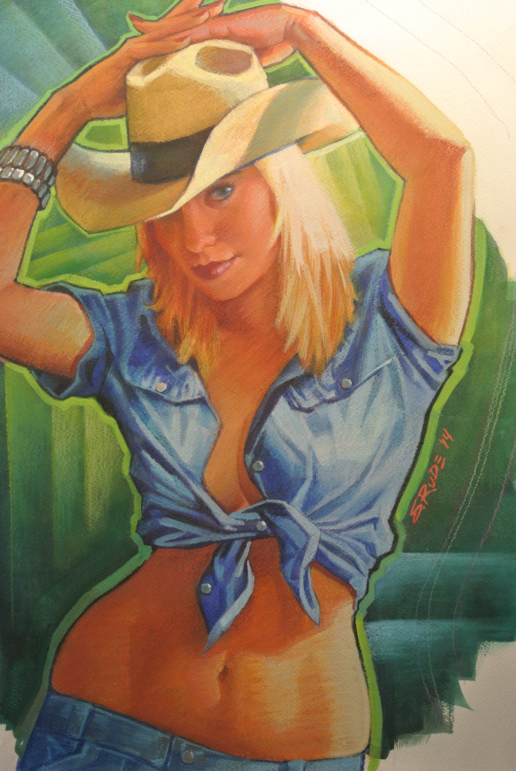 Cowgirl: Hands Up Watercolor